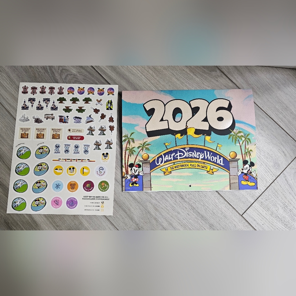 Walt Disney World 2026 Calendar with Stickers - Blue and Yellow